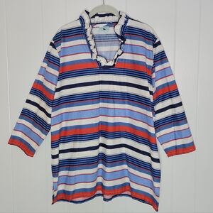 SALE Haley And The Hound Stripe Ruffle Collar Tunic Top Red White Blue Preppy XL